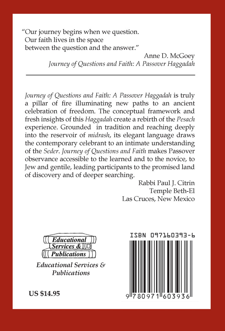 Anne McGoey - Journey of Questions and Faith: A Passover Haggadah - Back Cover